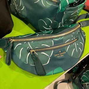 Kate Spade Chelsea Monstera Leaves Print Nylon Belt Bag Fanny Pack Green Multi